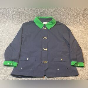 Vintage Alfred Dunner Navy Blue & Green Women’s Petite Trench Coat Size 16